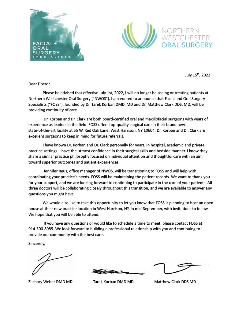 northern westchester oral surgery announcement